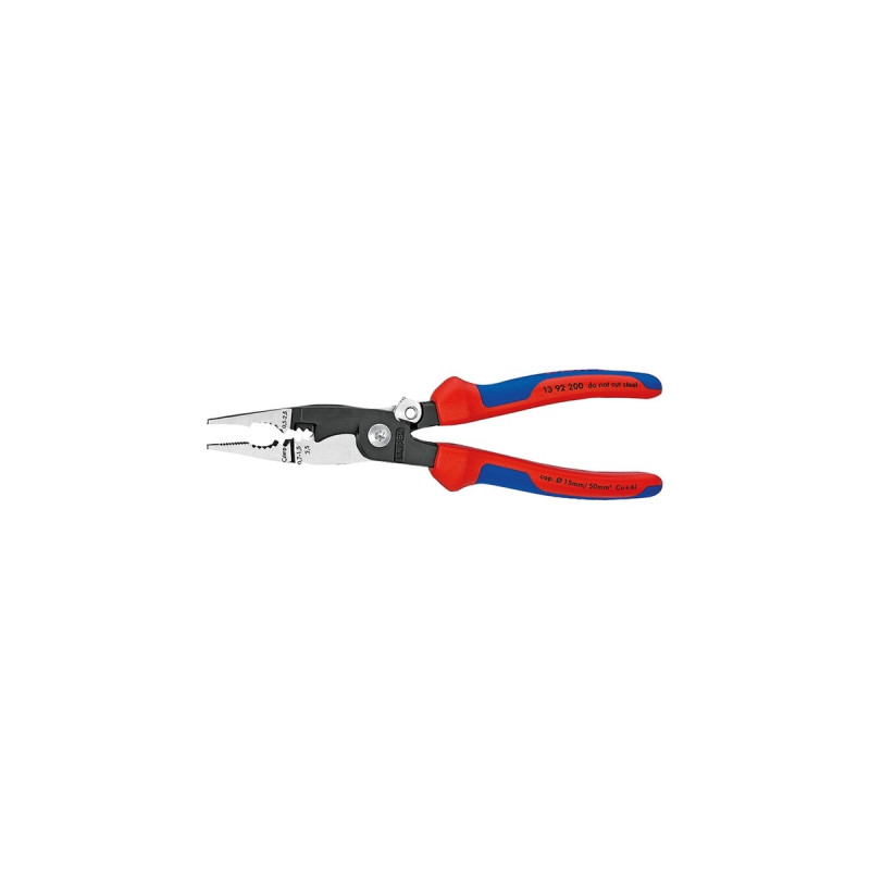 KNIPEX Elektro-Installationszange 13 92 200(rot/blau, schlanke Bauform, geschraubtes Gelenk, aktive Sperrklinge)