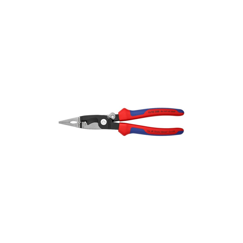 KNIPEX Elektro-Installationszange 13 92 200(rot/blau, schlanke Bauform, geschraubtes Gelenk, aktive Sperrklinge)