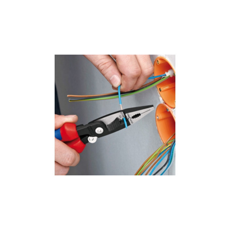 KNIPEX Elektro-Installationszange 13 92 200(rot/blau, schlanke Bauform, geschraubtes Gelenk, aktive Sperrklinge)