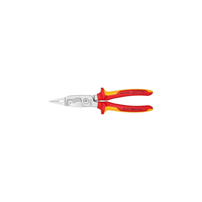 KNIPEX Elektro-Installationszange VDE 13 86 200(schlanke Bauform, geschraubtes Gelenk, VDE-geprüft)