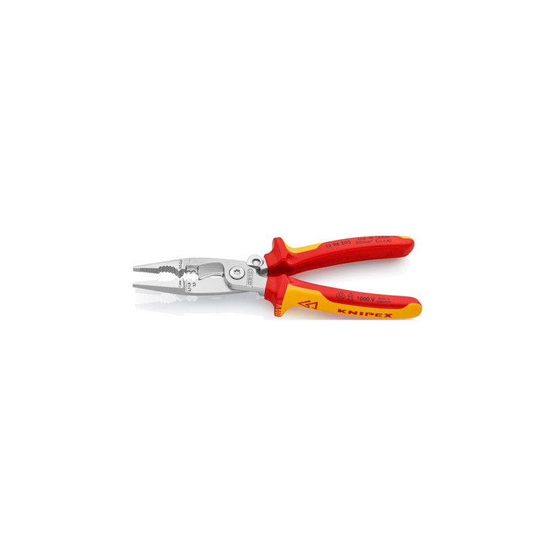 KNIPEX Elektro-Installationszange VDE 13 96 200(schlanke Bauform, geschraubtes Gelenk, VDE-geprüft)