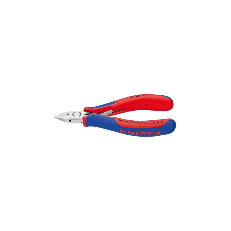 KNIPEX Elektronik-Seitenschneider 77 42 115, Elektronik-Zange(rot/blau, reibungsarme Doppelfeder)