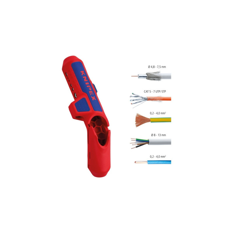KNIPEX ErgoStrip Universal-Abmantelungswerkzeug, Abisolier-/ Abmantelungswerkzeug(rot/blau, für Rechtshänder)