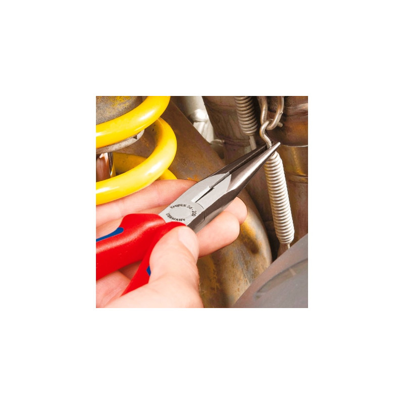 KNIPEX Flachrundzange mit Schneide 26 11 200, Storchschnabelzange, Greifzange(rot/blau, gezahnte Greifflächen, Länge 200mm)