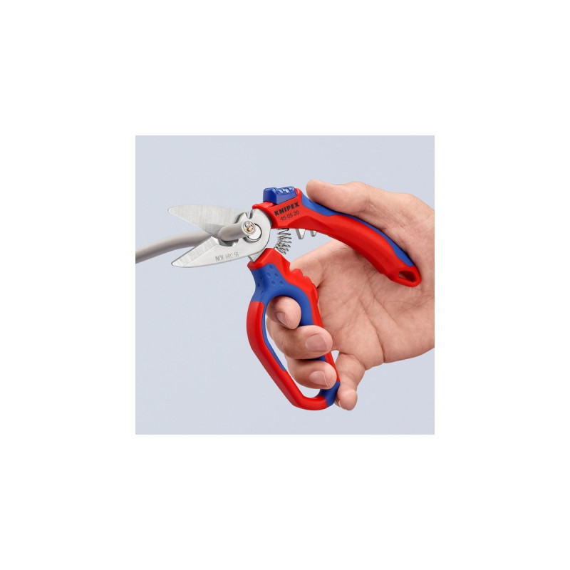KNIPEX Gewinkelte Elektrikerschere 95 05 20 SB(rot/blau)