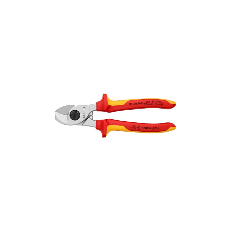 KNIPEX Kabelschere 95 16 165 , Schneid-Zange(für Cu- und Al-Kabel, Klemmschutz, VDE)