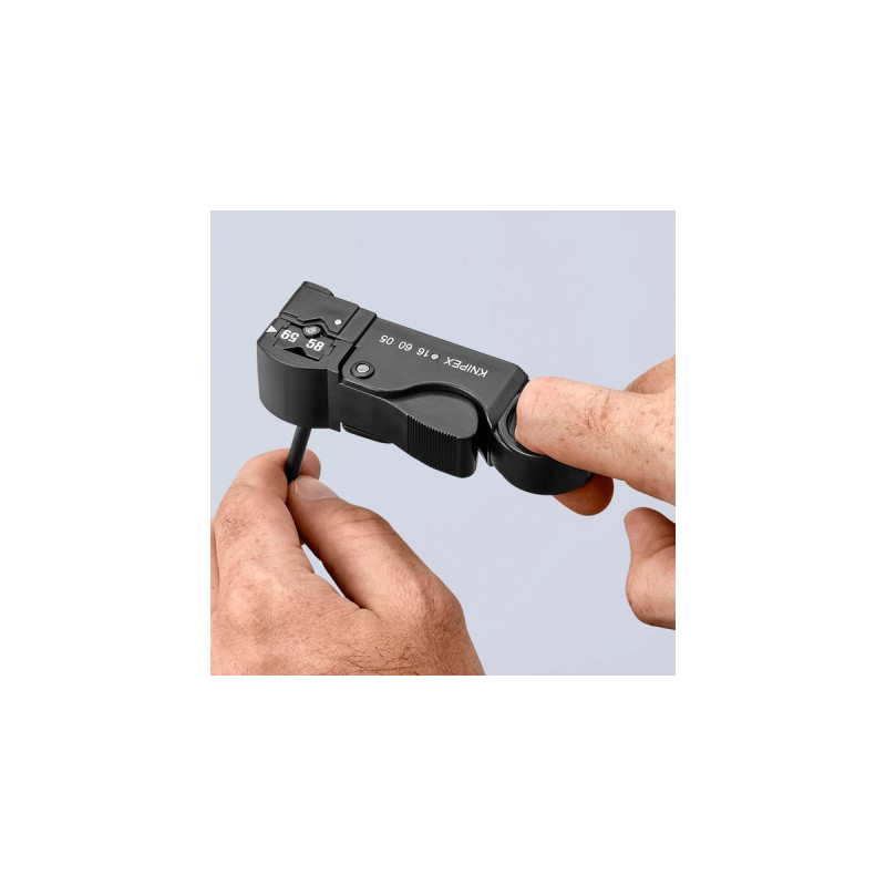 KNIPEX Koax-Abisolierwerkzeug 16 60 05 SB, Abisolier-/ Abmantelungswerkzeug(drei eingebaute Messer)