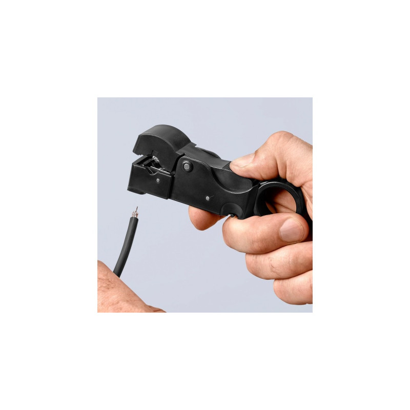 KNIPEX Koax-Abisolierwerkzeug 16 60 05 SB, Abisolier-/ Abmantelungswerkzeug(drei eingebaute Messer)