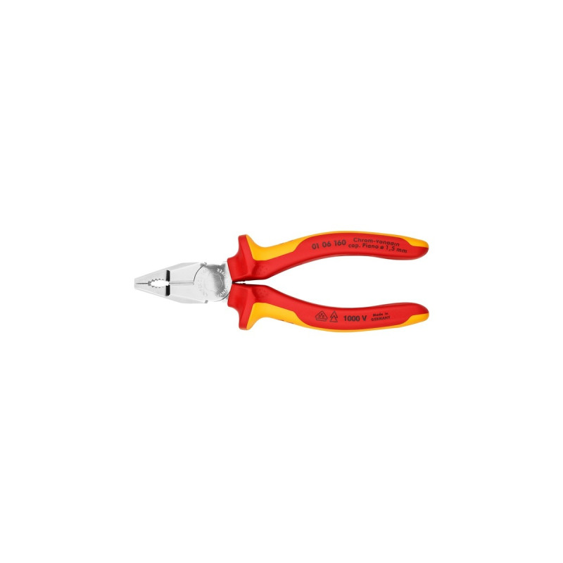 KNIPEX Kombizange 01 06 160 VDE(rot/gelb, Griffe isoliert, VDE-geprüft)