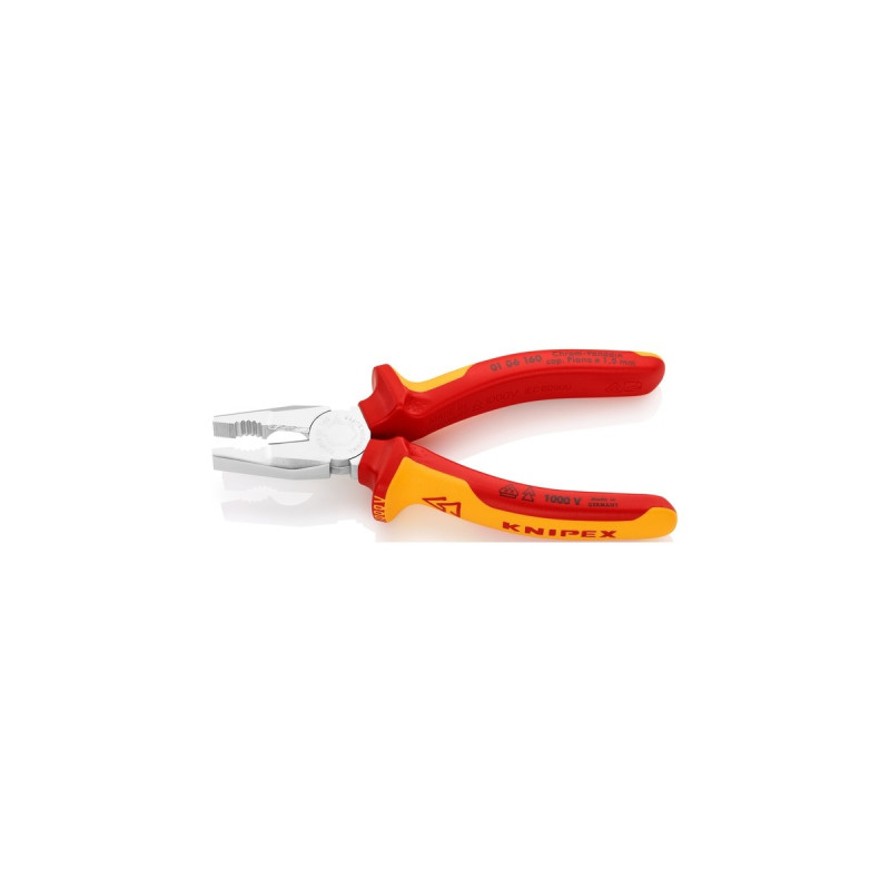 KNIPEX Kombizange 01 06 160 VDE(rot/gelb, Griffe isoliert, VDE-geprüft)