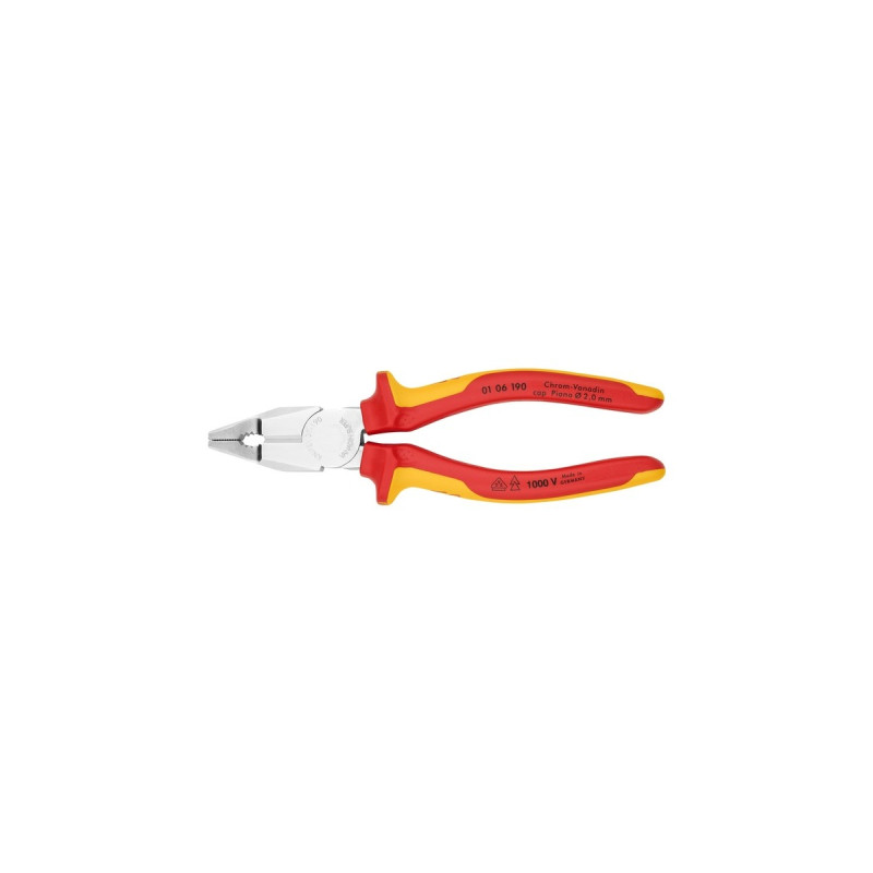 KNIPEX Kombizange 01 06 190 VDE(rot/gelb, Griffe isoliert, VDE-geprüft)