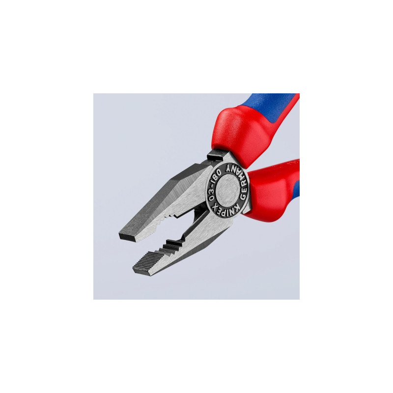 KNIPEX Kombizange 03 02 180(blau, gezahnte Greifflächen, Schneide mit Facette)
