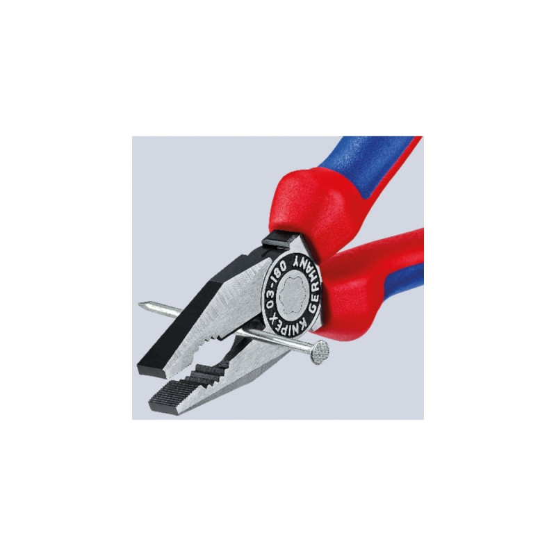 KNIPEX Kombizange 03 02 180(blau, gezahnte Greifflächen, Schneide mit Facette)