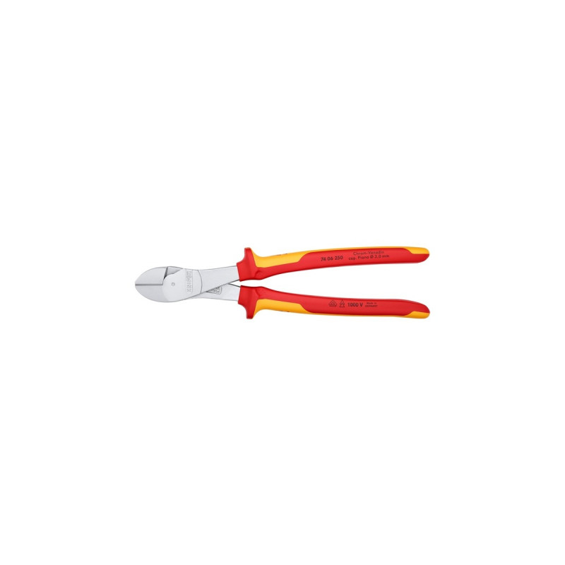KNIPEX Kraft-Seitenschneider 74 06 250 VDE, Schneid-Zange(rot/gelb, Länge 250mm, VDE-geprüft)