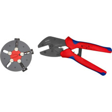 KNIPEX MultiCrimp 97 33 01, mit Wechselmagazin, Crimpzange(rot/blau, inkl. 3 Crimpeinsätzen)