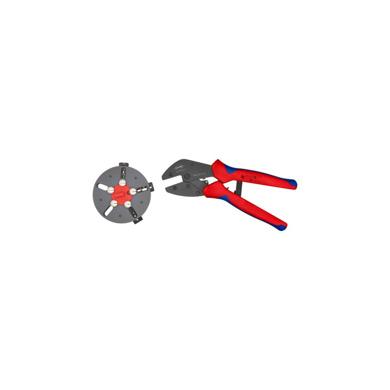KNIPEX MultiCrimp 97 33 01, mit Wechselmagazin, Crimpzange(rot/blau, inkl. 3 Crimpeinsätzen)