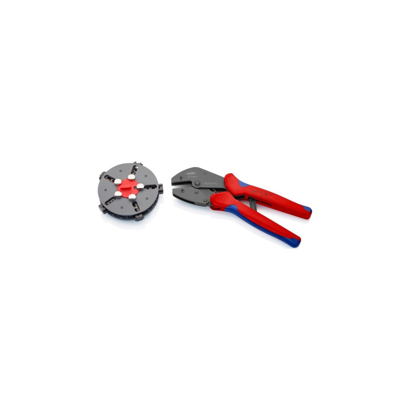 KNIPEX MultiCrimp 97 33 02, mit Wechselmagazin, Crimpzange(rot/blau, inkl. 5 Crimpeinsätzen)