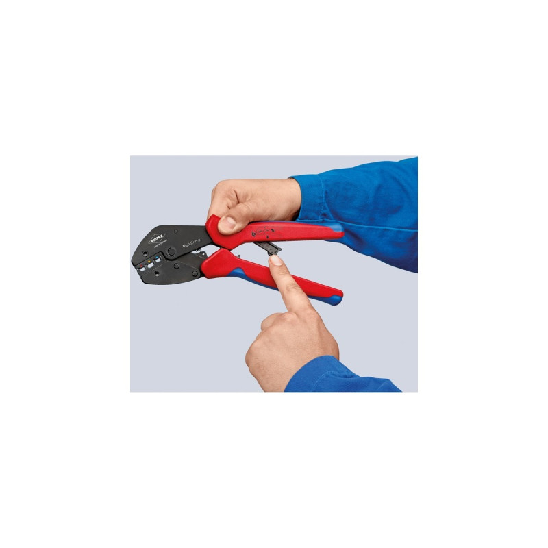 KNIPEX MultiCrimp 97 33 02, mit Wechselmagazin, Crimpzange(rot/blau, inkl. 5 Crimpeinsätzen)