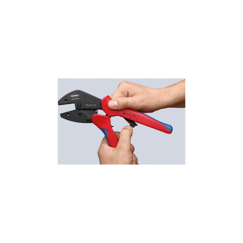 KNIPEX MultiCrimp 97 33 02, mit Wechselmagazin, Crimpzange(rot/blau, inkl. 5 Crimpeinsätzen)