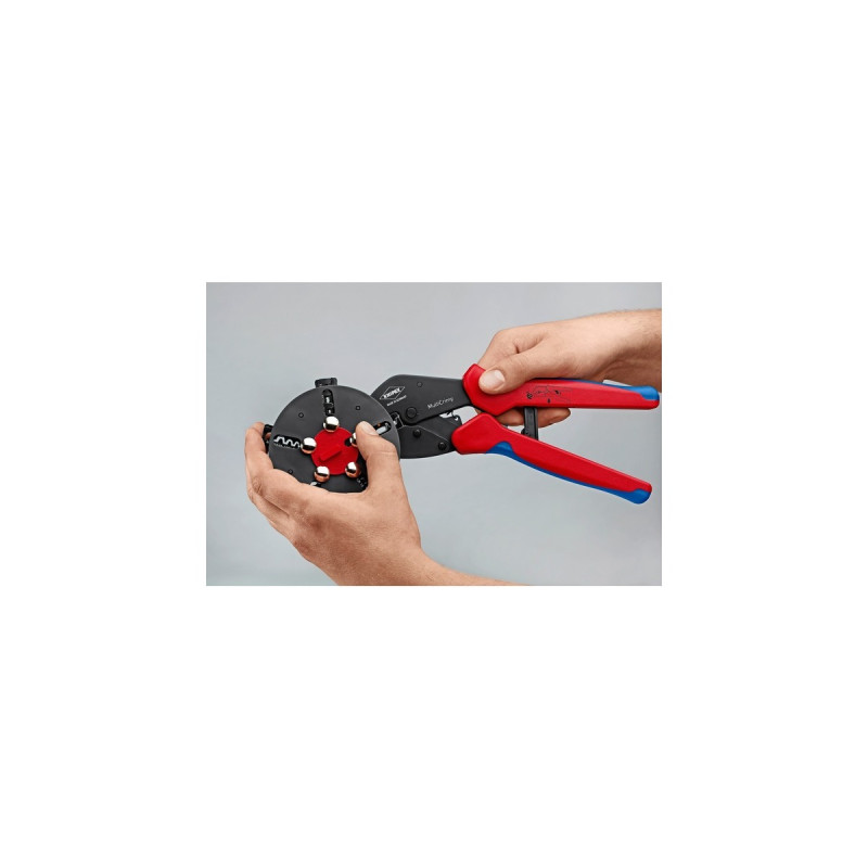 KNIPEX MultiCrimp 97 33 02, mit Wechselmagazin, Crimpzange(rot/blau, inkl. 5 Crimpeinsätzen)
