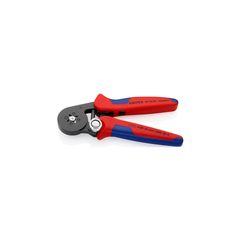 KNIPEX Selbsteinstellende Crimpzange 97 53 04(rot/blau, für Ader-Endhülsen, Seiteneinführung)