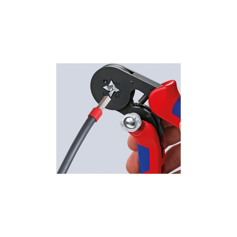 KNIPEX Selbsteinstellende Crimpzange 97 53 04(rot/blau, für Ader-Endhülsen, Seiteneinführung)