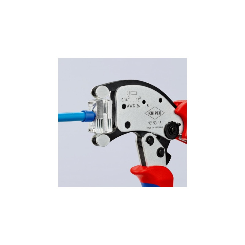 KNIPEX Selbsteinstellende Crimpzange Twistor 16(rot/blau, für Ader-Endhülsen)