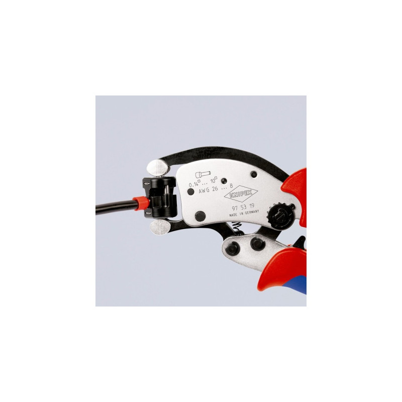 KNIPEX Selbsteinstellende Crimpzange Twistor T(rot/blau, für Ader-Endhülsen)