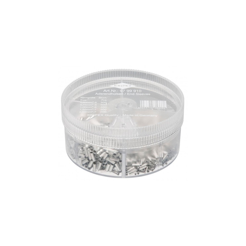 KNIPEX Sortimentsbox 97 99 910 mit unisolierten Aderendhülsen, Kabelhülse(transparent, 1.900 Stück)