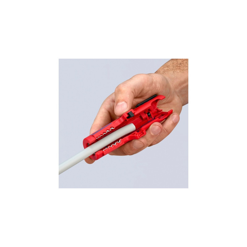 KNIPEX Universal-Abisolier-/ Abmantelungswerkzeug 16 85 125 SB(rot/blau, für Rund- und Feuchtraumkabel)