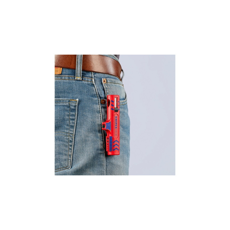 KNIPEX Universal-Abisolier-/ Abmantelungswerkzeug 16 85 125 SB(rot/blau, für Rund- und Feuchtraumkabel)