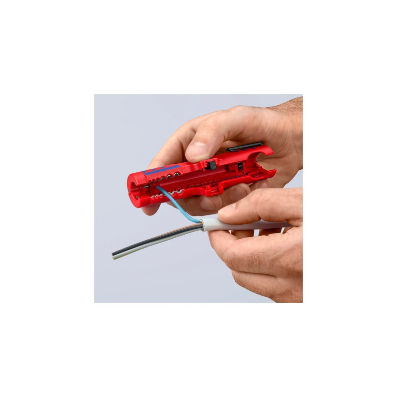 KNIPEX Universal-Abisolier-/ Abmantelungswerkzeug 16 85 125 SB(rot/blau, für Rund- und Feuchtraumkabel)