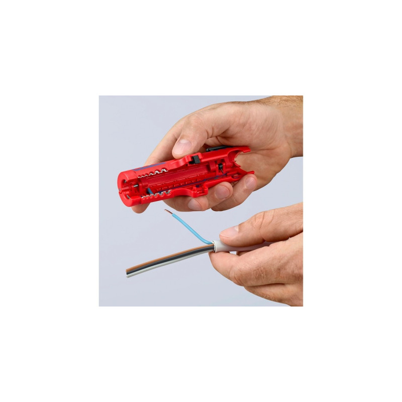 KNIPEX Universal-Abisolier-/ Abmantelungswerkzeug 16 85 125 SB(rot/blau, für Rund- und Feuchtraumkabel)