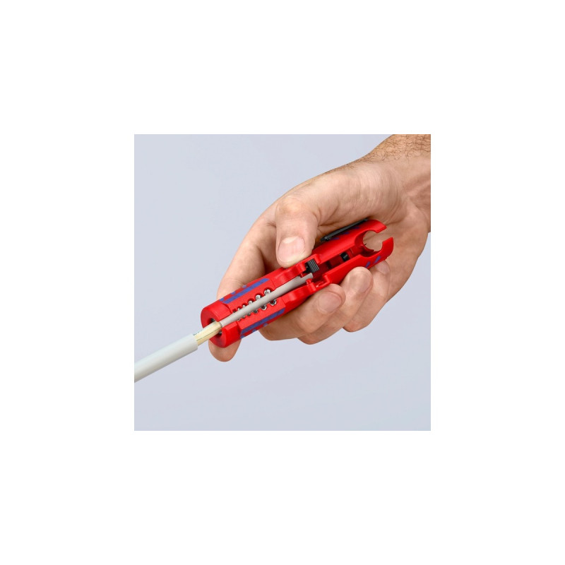 KNIPEX Universal-Abisolier-/ Abmantelungswerkzeug 16 85 125 SB(rot/blau, für Rund- und Feuchtraumkabel)