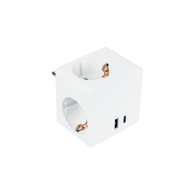 Kabelmeister Steckdosenwürfel 3-fach, 2x USB, Steckdosenleiste(weiß, 1x USB-C PD 3.0 20W, 1x USB-A 18W)