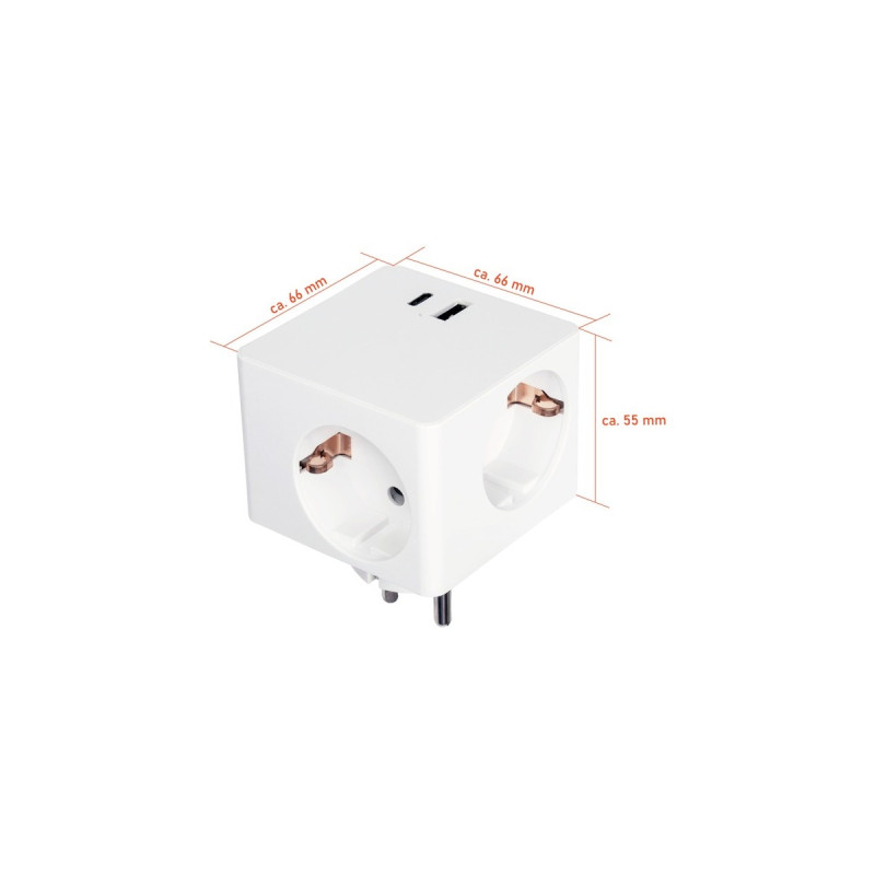 Kabelmeister Steckdosenwürfel 3-fach, 2x USB, Steckdosenleiste(weiß, 1x USB-C PD 3.0 20W, 1x USB-A 18W)