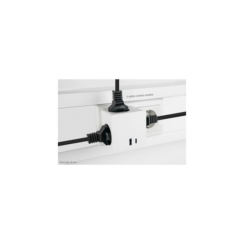 Kabelmeister Steckdosenwürfel 3-fach, 2x USB, Steckdosenleiste(weiß, 1x USB-C PD 3.0 20W, 1x USB-A 18W)