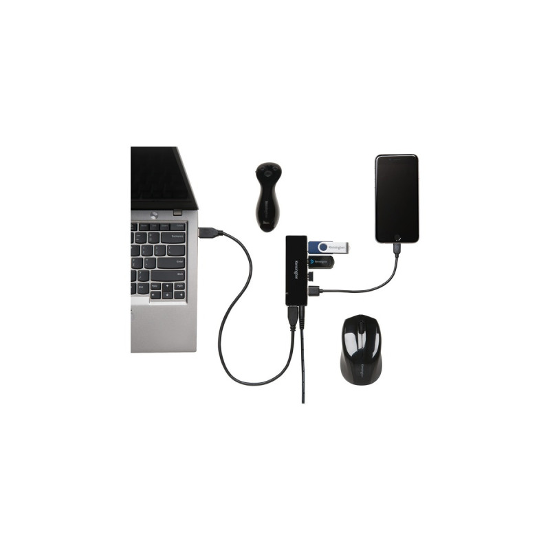 Kensington UH4000C USB 3.0 4-Port Hub mit Ladefunktion, USB-Hub(4x USB 3.0 Typ-A)