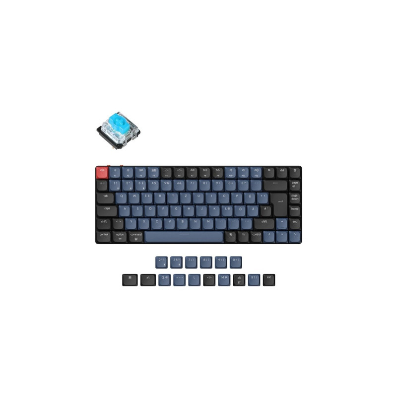 Keychron K3 Pro, Gaming-Tastatur(schwarz/blaugrau, DE-Layout, Gateron Low Profile 2.0 Mechanical Blue, Aluminiumrahmen)