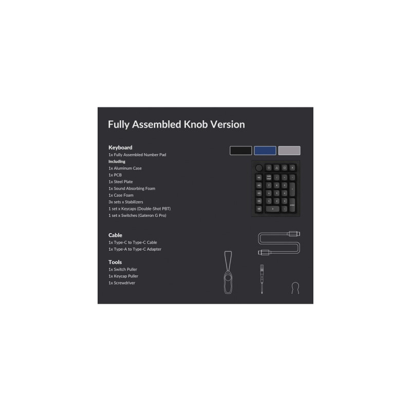 Keychron Q0+, Ziffernblock(schwarz, Gateron G Pro Red, Hot Swap, Aluminiumrahmen, RGB, Knob)