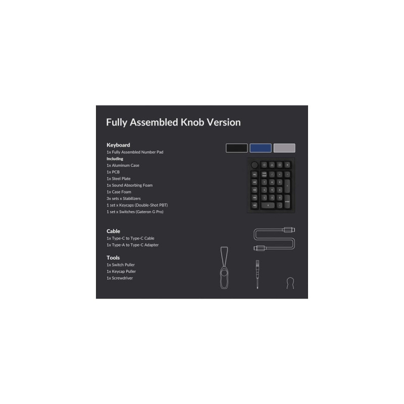 Keychron Q0+, Ziffernblock(blau, Gateron G Pro Brown, Hot Swap, Aluminiumrahmen, RGB, Knob)