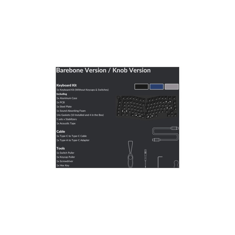 Keychron Q10 Barebone ISO Knob, Gaming-Tastatur(blau, Alice Layout, Hot-Swap, Aluminiumrahmen, RGB)