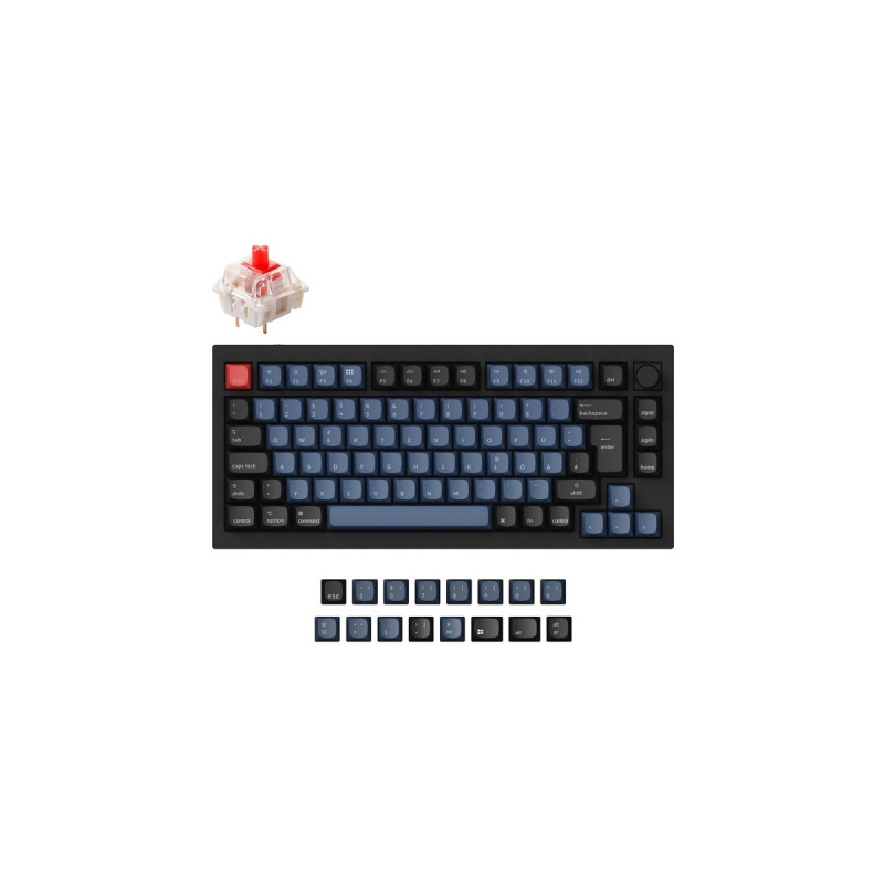 Keychron Q1 Knob, Gaming-Tastatur(schwarz/blaugrau, DE-Layout, Gateron G Pro Red, Hot-Swap, Aluminiumrahmen, RGB)