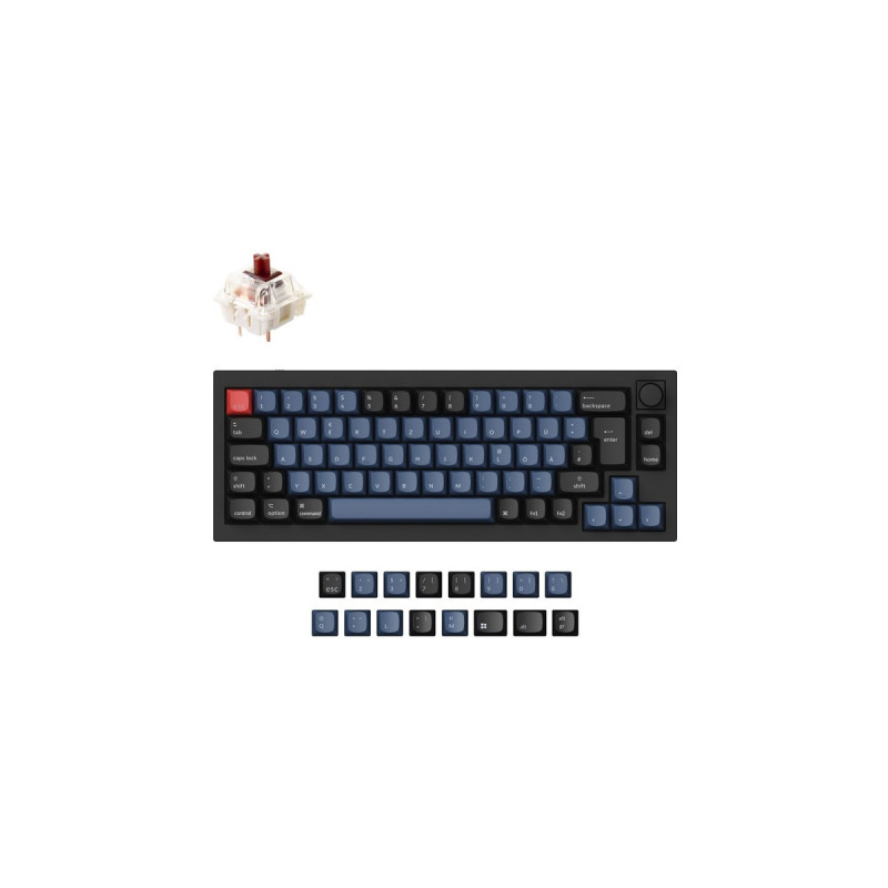 Keychron Q2 Knob, Gaming-Tastatur(schwarz/blau, DE-Layout, Gateron G Pro Brown, Hot-Swap, Aluminiumrahmen, RGB)
