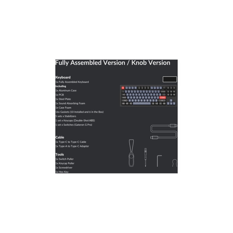 Keychron Q3 Knob, Gaming-Tastatur(schwarz/blaugrau, DE-Layout, Gateron G Pro Brown, Hot-Swap, Aluminiumrahmen, RGB)