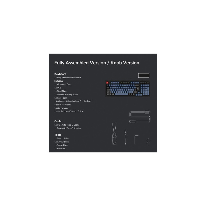 Keychron Q5 Knob, Gaming-Tastatur(schwarz/blaugrau, DE-Layout, Gateron G Pro Red, Hot-Swap, Aluminiumrahmen, RGB)
