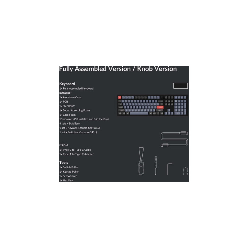 Keychron Q6 Knob, Gaming-Tastatur(schwarz/blaugrau, DE-Layout, Gateron G Pro Red, Hot-Swap, Aluminiumrahmen, RGB)