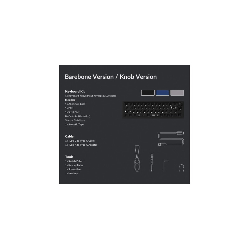 Keychron Q9 Barebone ISO Knob, Gaming-Tastatur(grau, Hot-Swap, Aluminiumrahmen, RGB)