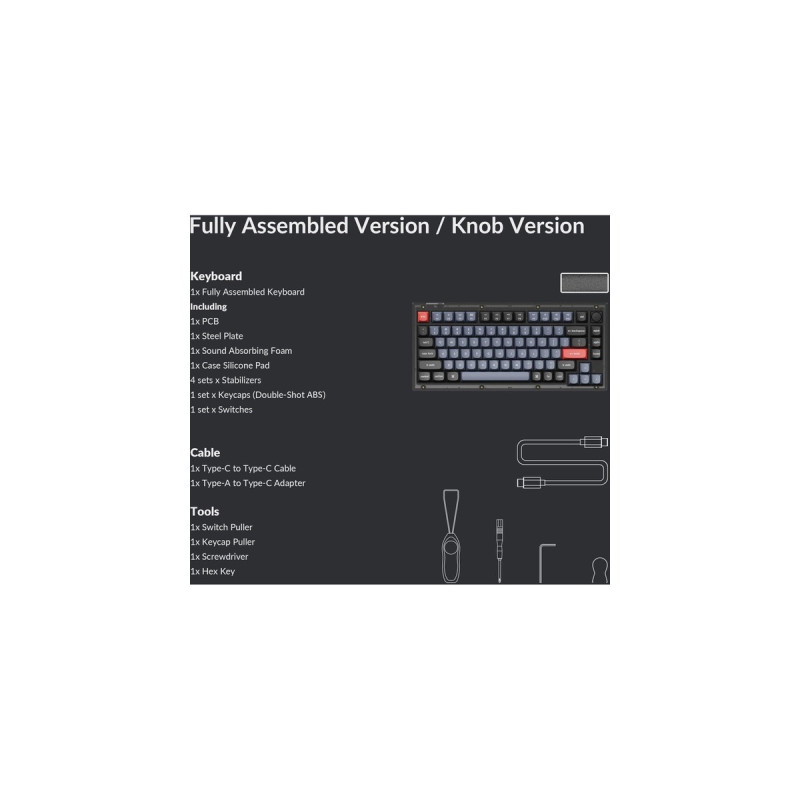Keychron V1 Knob, Gaming-Tastatur(schwarz/blaugrau, DE-Layout, Keychron K Pro Red, Hot-Swap, RGB)