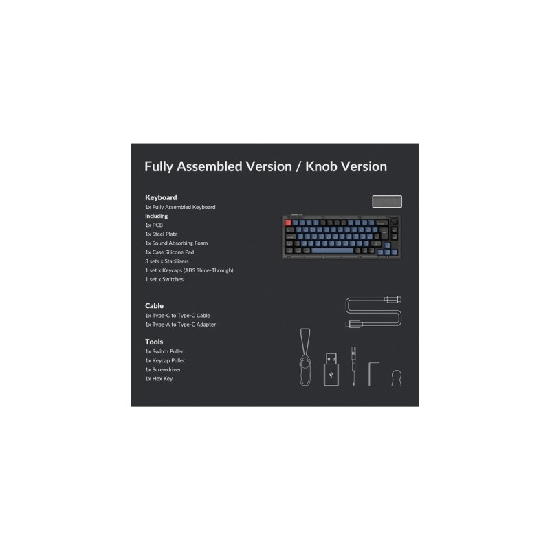 Keychron V2, Gaming-Tastatur(schwarz/blaugrau, DE-Layout, Keychron K Pro Red, Hot-Swap, RGB)